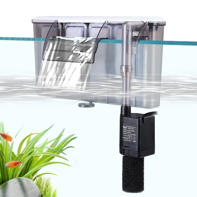 Auto Start Hang on Back Aquarium Filter, 6W/ 8W Adjustable Flow, For 20-30 Gallon Fish Tank