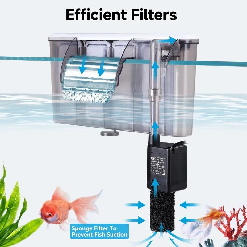 Auto Start Hang on Back Aquarium Filter, 6W/ 8W Adjustable Flow, For 20-30 Gallon Fish Tank - Bild 6
