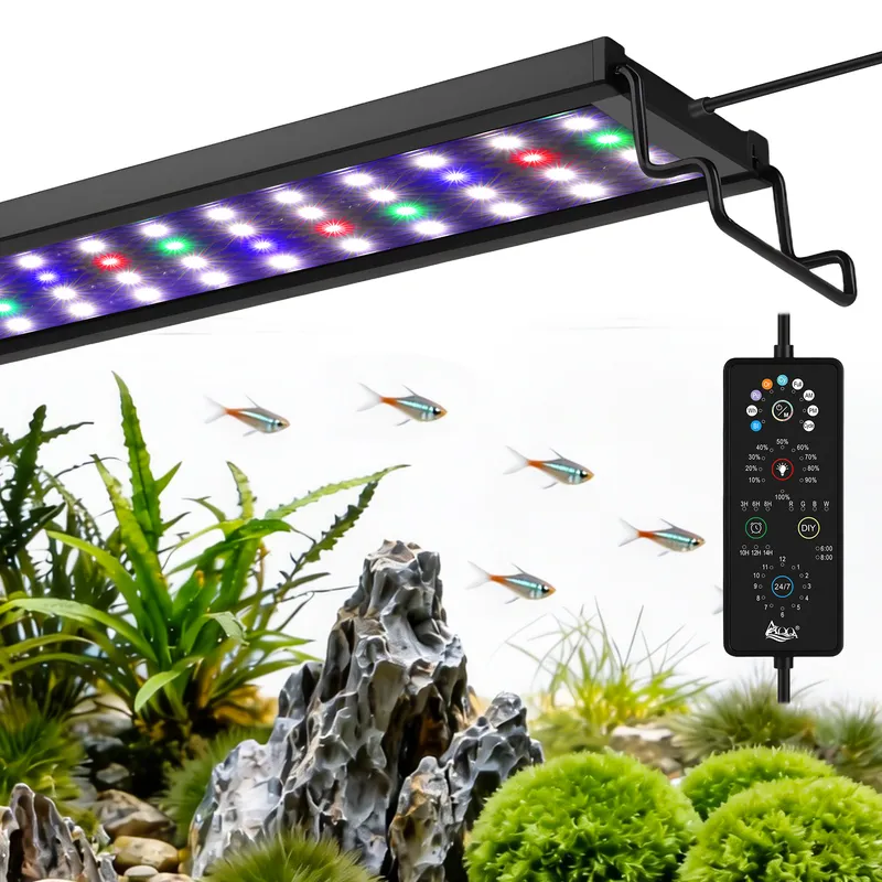 AQQA Planted Fish Tank Light With IP68 Waterproof LED, 24/7 Cycle, 9 Colors & 6 Timer Settings (30W)