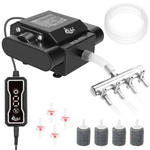 AQQA Adjustable Aquarium Air Pump, 4-Outlet Oxygen Aerator for Large Tanks & Ponds