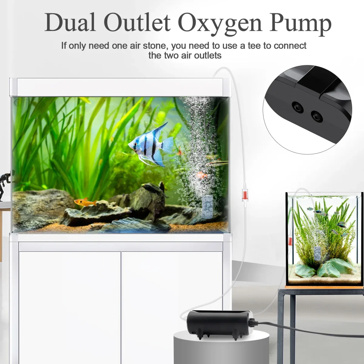 5W Aquarium Air Pump with Dual Outlet, Adjustable Air Valve for Up to 160 Gallon Tank - Bild 4