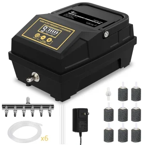 Powerful Aquarium Air Pump, 10W 260GPH, with 6 Outlets, Rechargeable