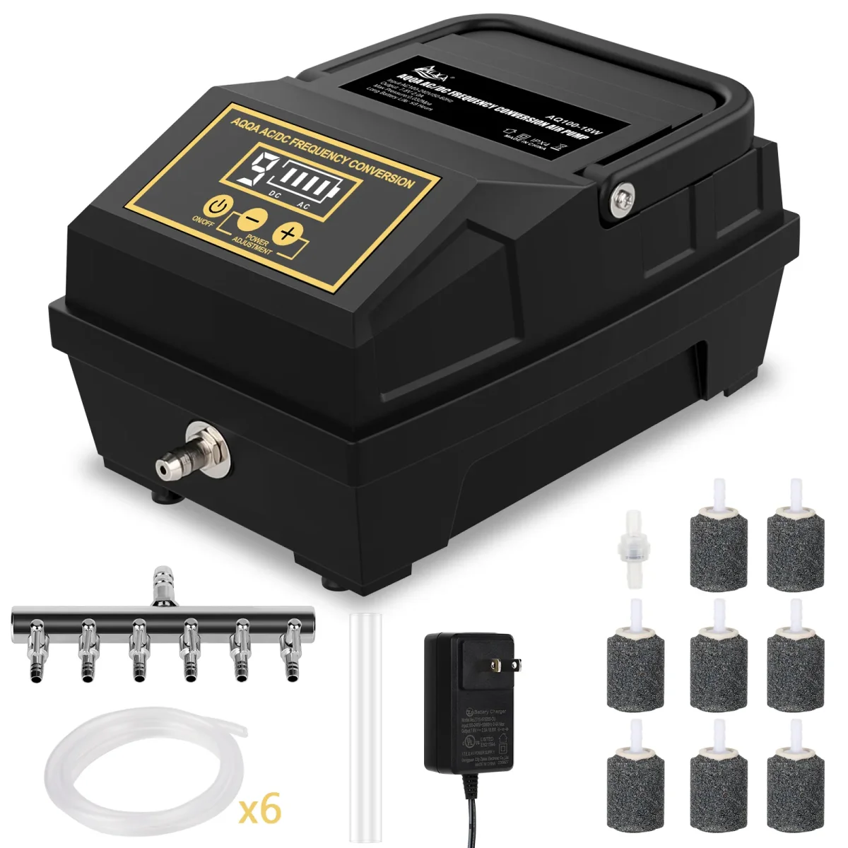 Powerful Aquarium Air Pump, 10W 260GPH, with 6 Outlets, Rechargeable