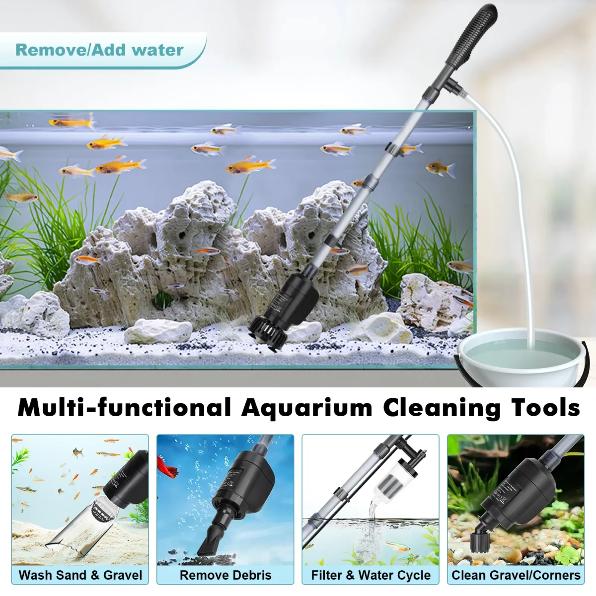 Multi-Functional Electric Aquarium Vacuum & Water Changer For Water Cleaning & Circulation (20W, 320GPH) - Bild 5