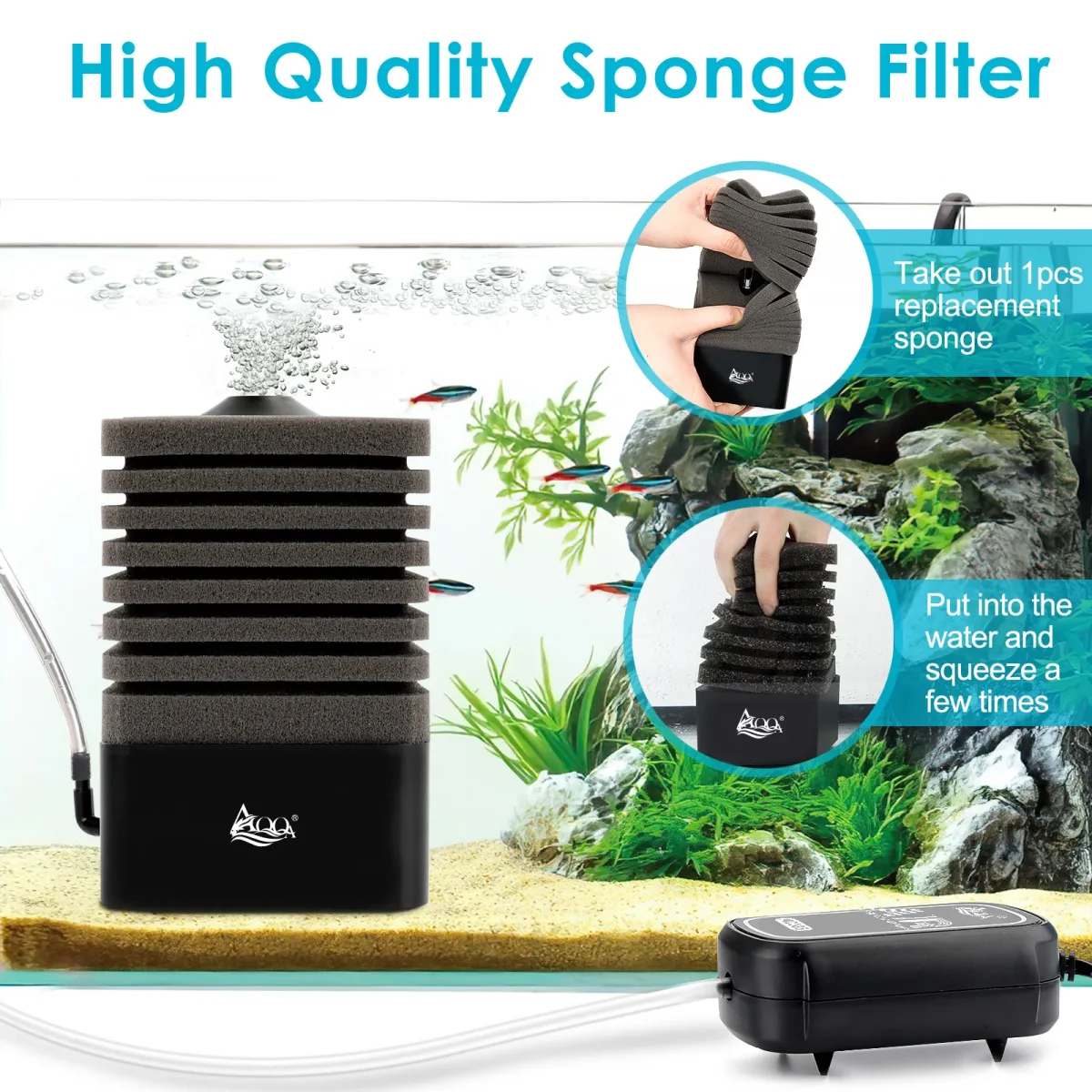 Ultra Quiet Aquarium Sponge Filter (5-20 Gallon) with Spare Sponge & Bio Ceramic Media Balls - Bild 7