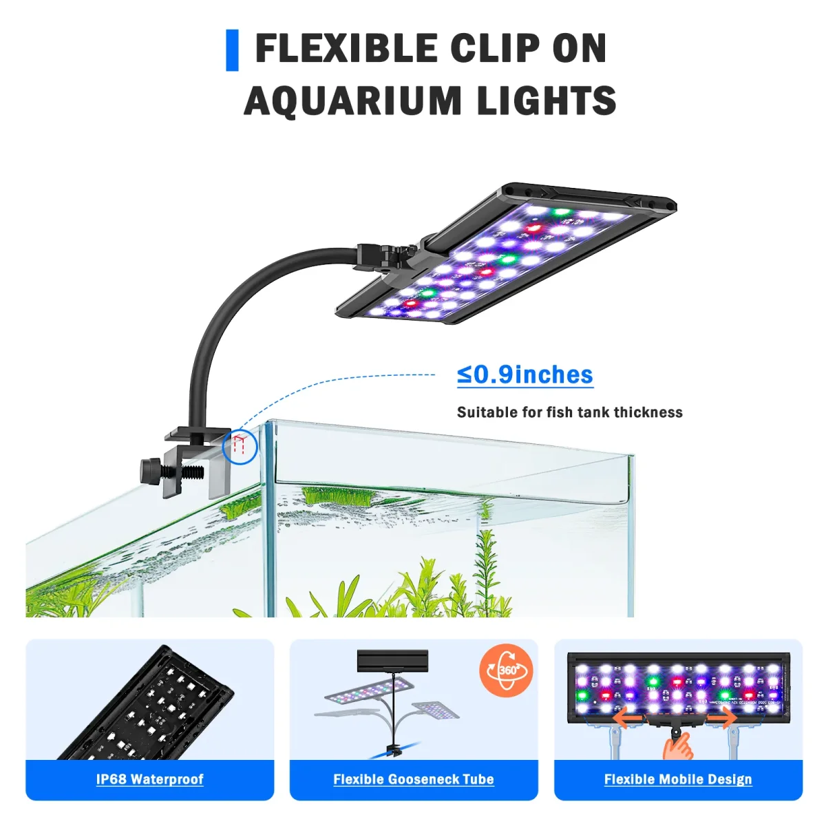 24/7 Mode Extendable Bracket Fish Tank Light, Full Spectrum, For 12-18 Inch Fish Tank - Bild 6