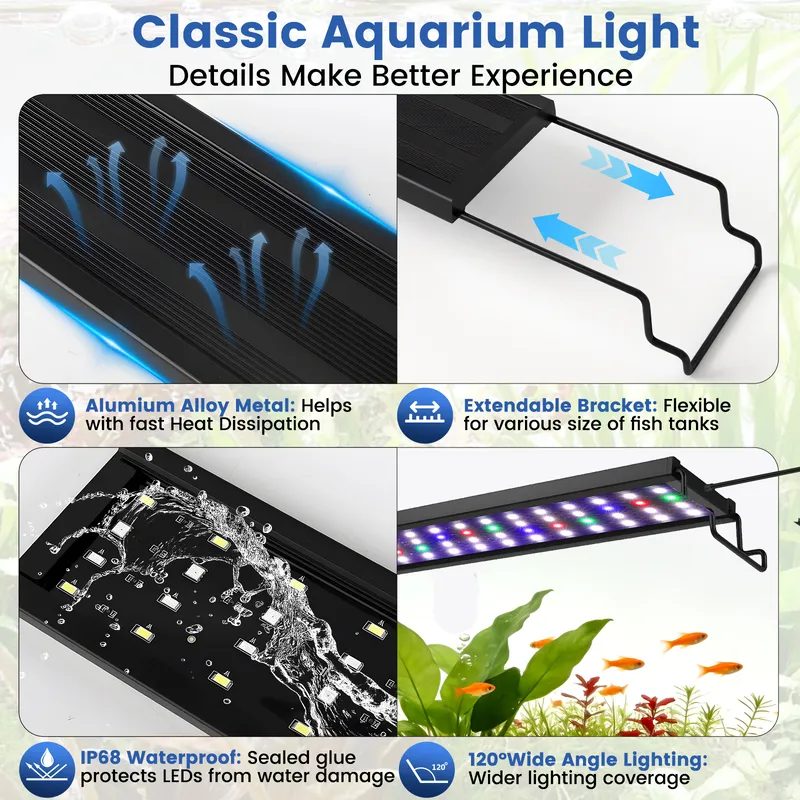 AQQA Planted Fish Tank Light With IP68 Waterproof LED, 24/7 Cycle, 9 Colors & 6 Timer Settings (30W) - Bild 7