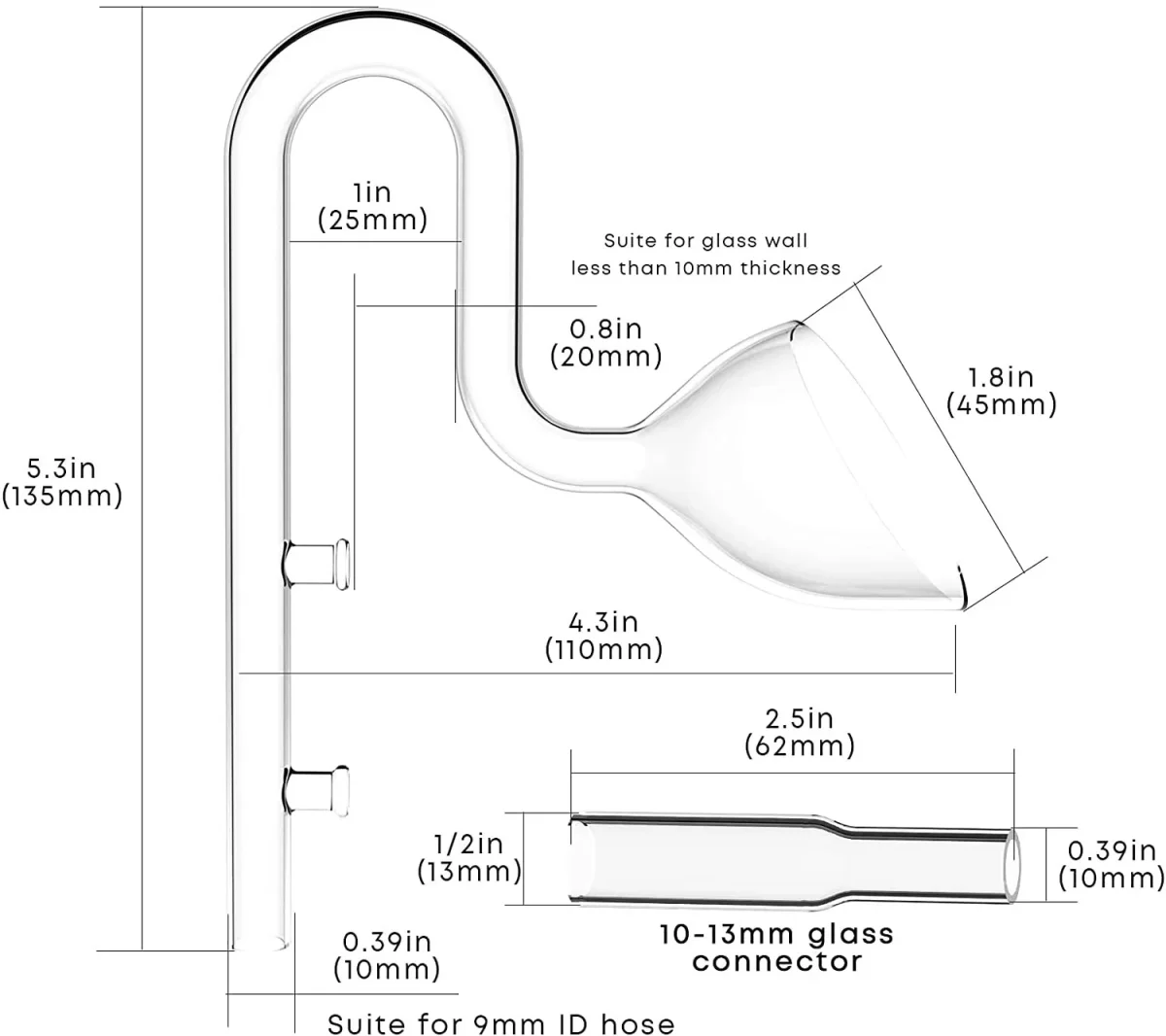 FZONE Aquatic Mini Glass Lily Pipe outlet with inlet skimmer 12/16 or 09/10 hoses - Bild 4