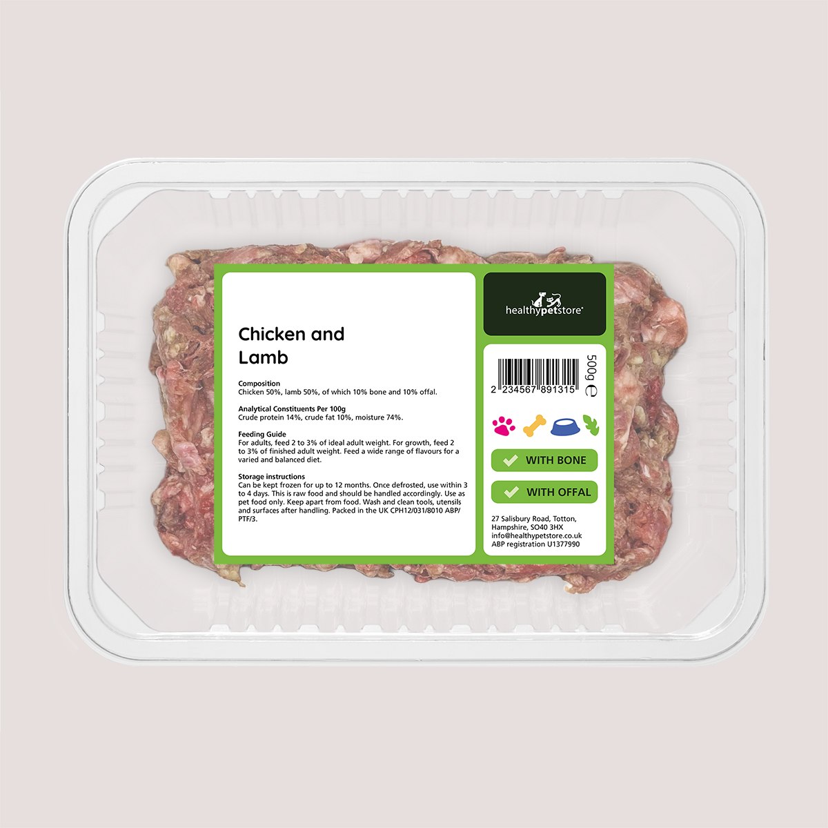 Raw Minced Chicken & Lamb With Bone & Offal 500g - Bild 2