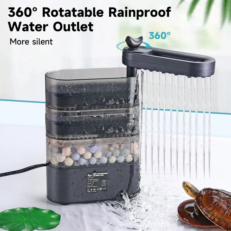 160GPH Turtle Tank Filter, Low Water Filter For 8-30 Gallon Fish Tank, Reptile Shrimp Frog - Bild 5