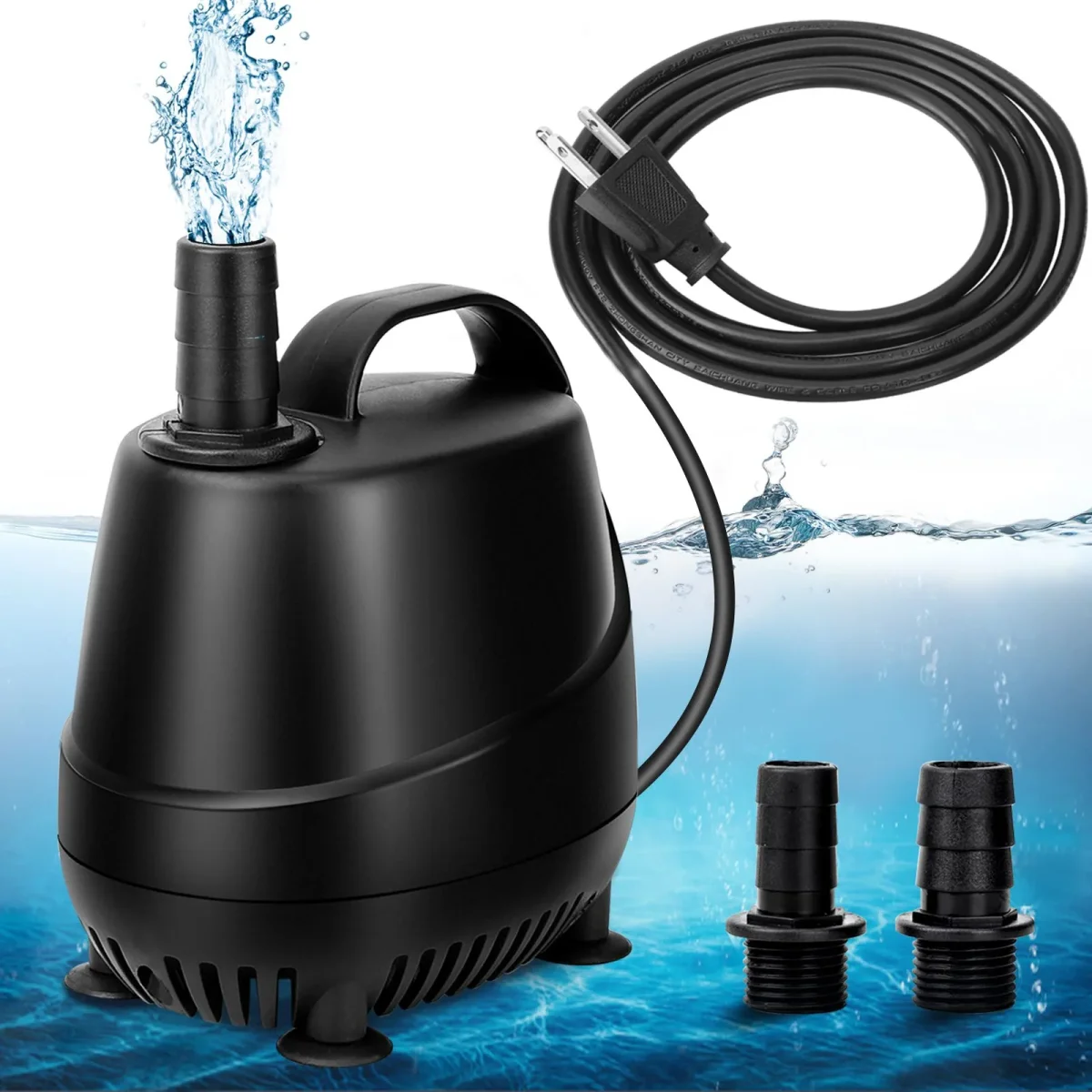 265-920GPH Aquarium Submersible Water Pump with 2 Nozzles for Multiple Uses