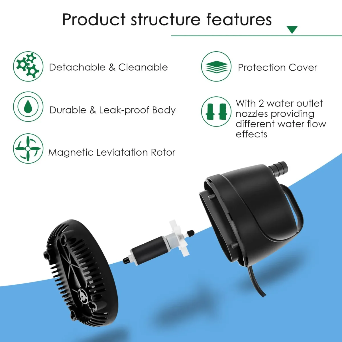265-920GPH Aquarium Submersible Water Pump with 2 Nozzles for Multiple Uses - Bild 4