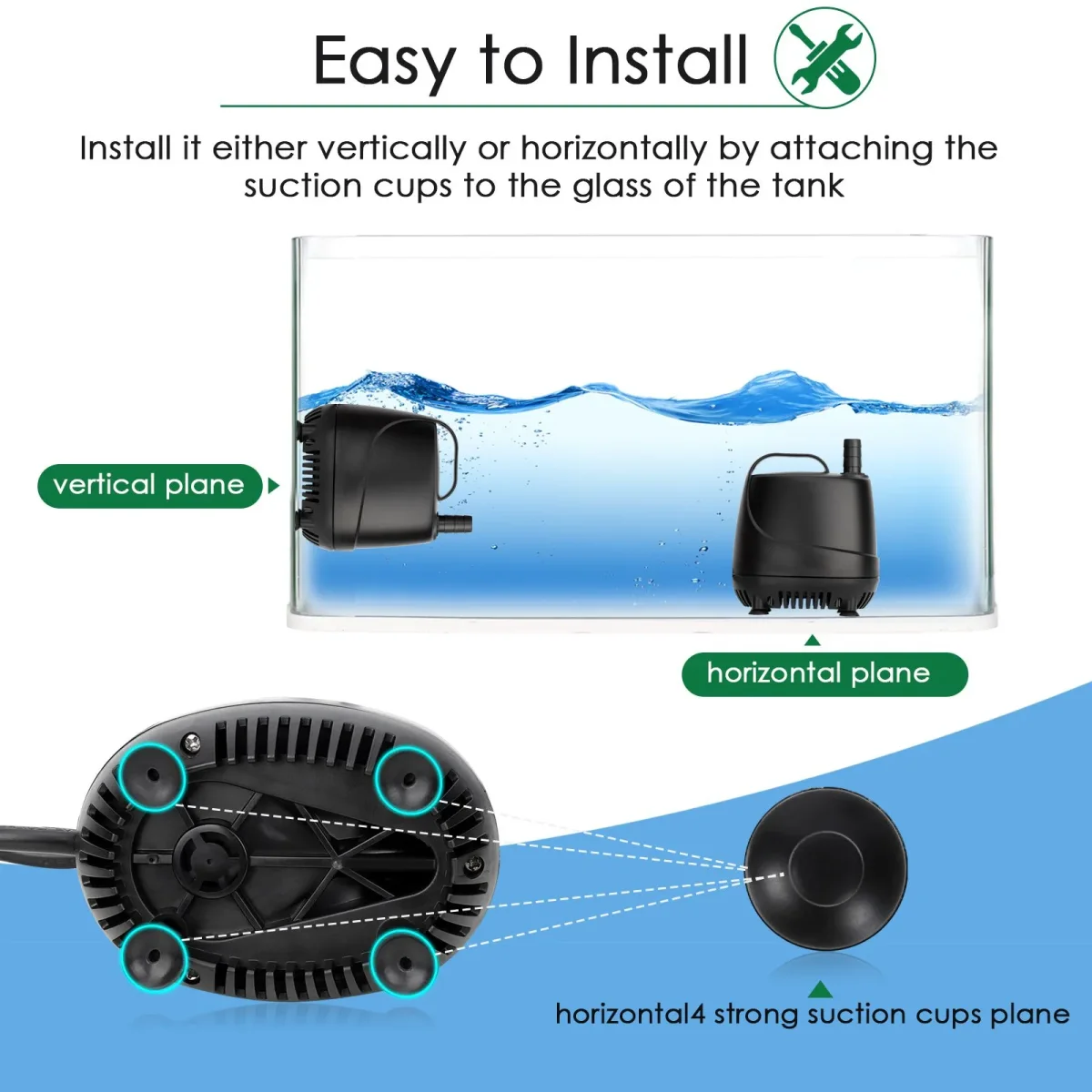 265-920GPH Aquarium Submersible Water Pump with 2 Nozzles for Multiple Uses - Bild 7