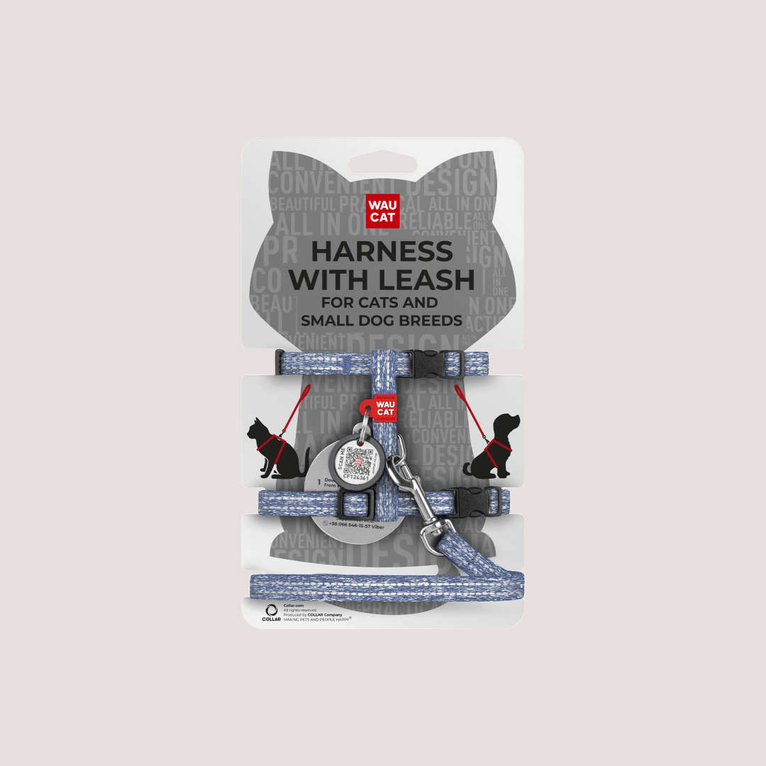 Waucat Cotton Harness & Lead Navy for Cats & Dogs