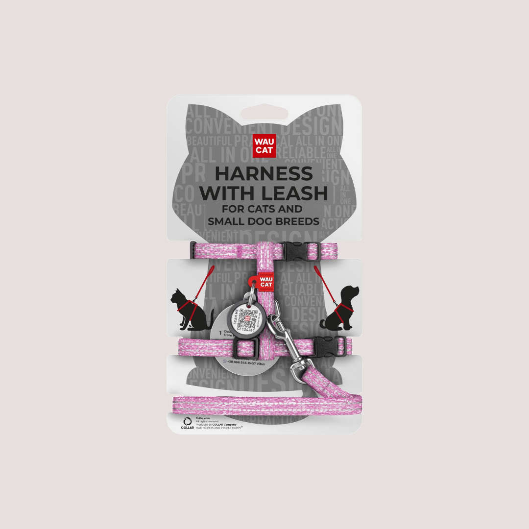 Waucat Cotton Harness & Lead Pink for Cats & Dogs