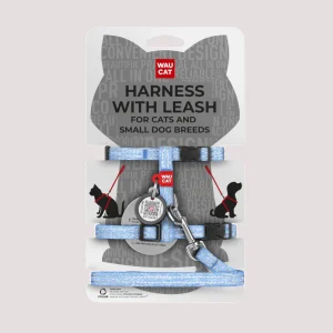 Waucat Cotton Harness & Lead Light Blue for Cats & Dogs