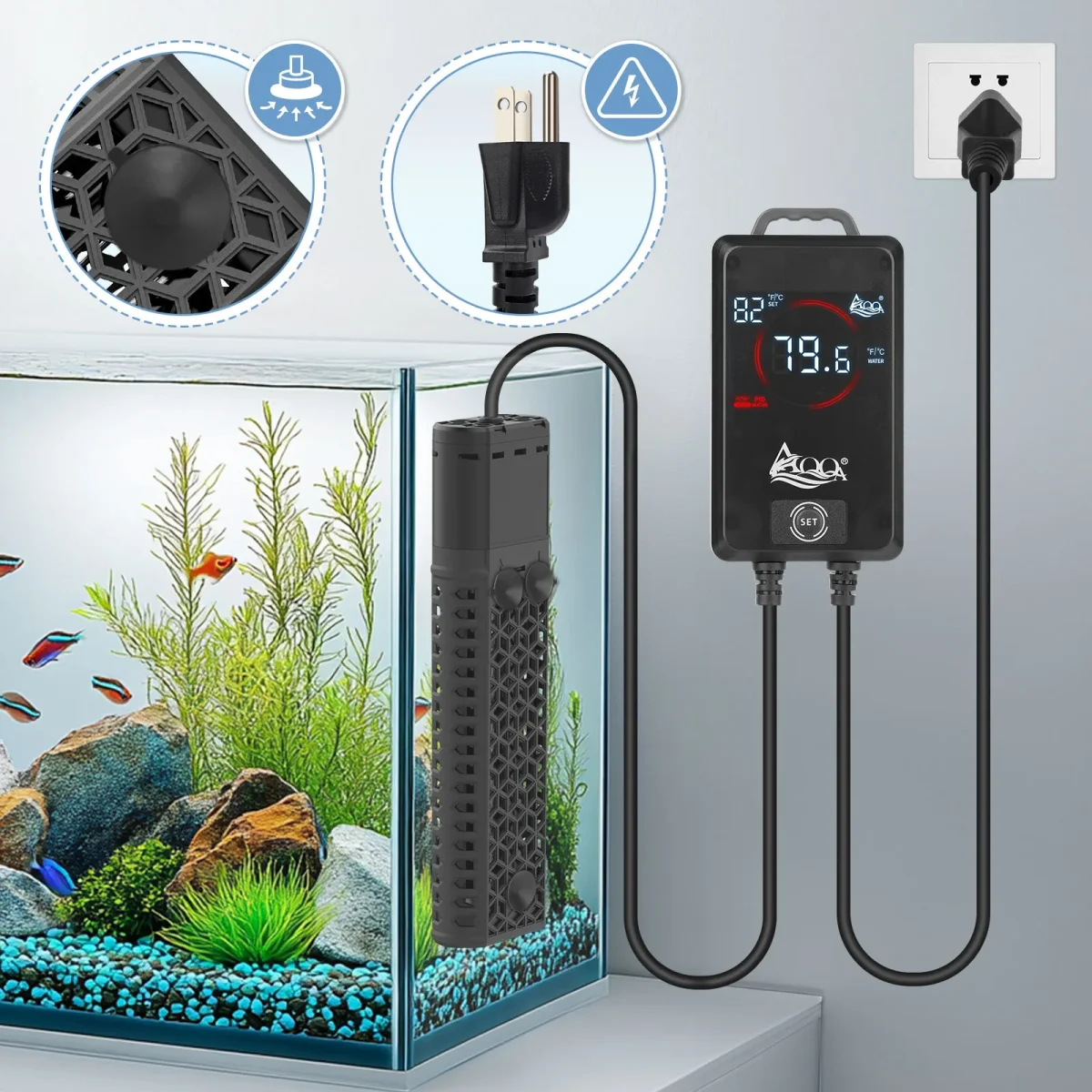 500W Aquarium Heater, Double Quartz Tube, 59-93℉, with Intelligent Controller, Anti-Dry Burning & Overtemperature Protection - Bild 3