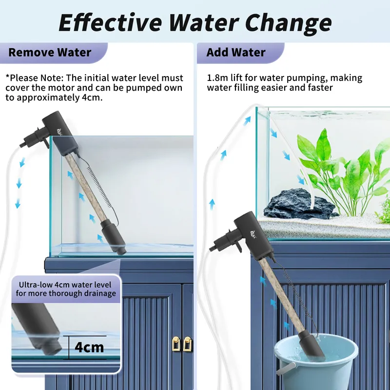 AQQA 8W Aquarium Vacuum Gravel Cleaner, Electric Rechargeable Fish Tank Cleaner Tools For Automatic Water Changing, Debris Removing & Sand Washing - Bild 5